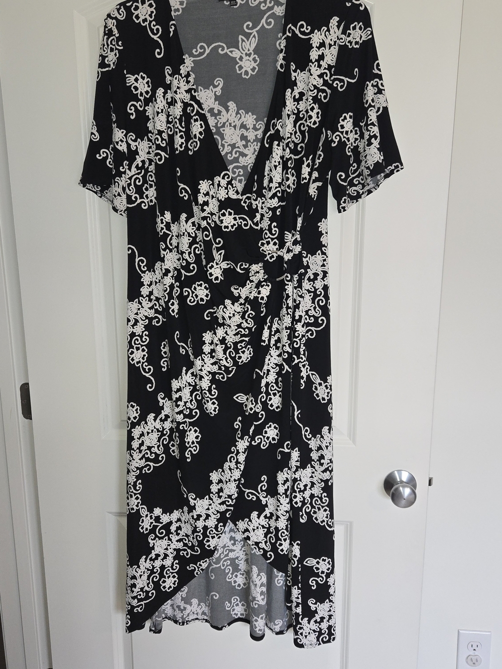 Glamour Black and White Floral Faux Wrap Maxi Dress